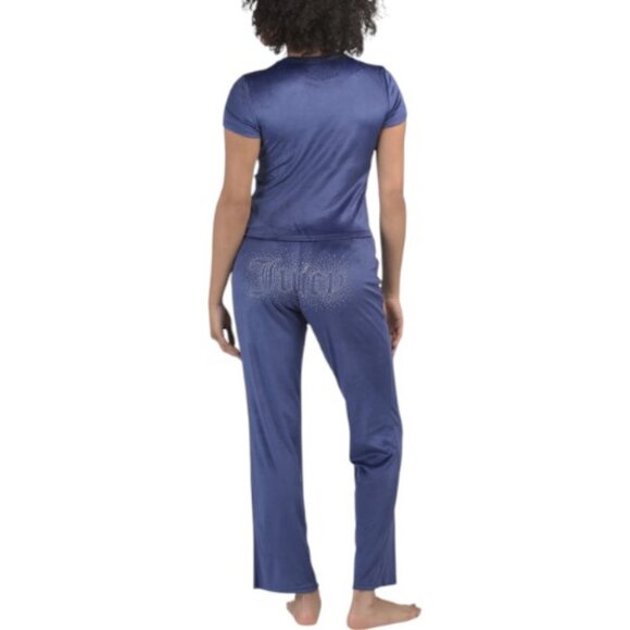 JUICY COUTURE Velvet Fleece Lounge Fitted Tee And Pants Set With Rhinestone Deta - Picture 2 of 3